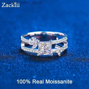 With Side Stones Certified Princess Moissanite Engagement Rings for Women Platinum Plated Sterling Silver Diamond Floral Vine Promise Bridal Ring YQ231209