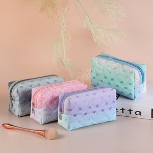 Bolsa cosmética fofa kawaii, à prova d'água, grande capacidade, portátil, nova estampa de coração, estojo de lápis, armazenamento de maquiagem