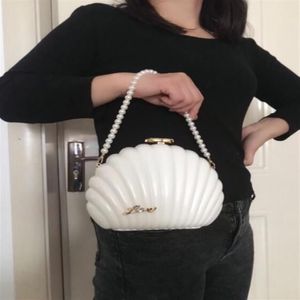 Fashion Women Evening bag black white Pearl shell handbag Lady Christmas gift pearls wristband bags Clutch Wallet225b