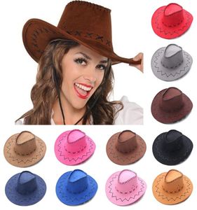 Cappello da cowboy vintage alla moda Cappello da jazz in pelle scamosciata a tesa larga stile occidentale Cappelli Fedora in feltro Accessorio per vestito operato per uomo Donna9515301