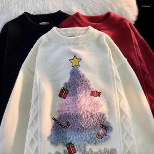 Mäns tröjor American Christmas Tree Sweater Retro Red Par Rund hals lat lös höst och vinter stickad för män kvinnor