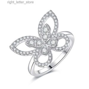 Med sidogenar boeycjr 925 Silver Butterfly Design D Color Moissanite 0,52ct Total VVS1 Ring for Women Gift YQ231209