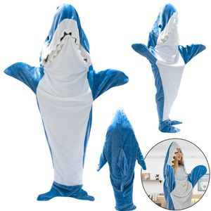 Cobertores Swaddling Cartoon Shark Pijama Playsuit Crianças Pais Com Capuz Quente Flanela Cobertor Pijama Homesuit Engraçado Homewear para Festa do Pijama 231208