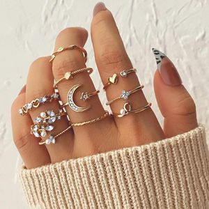 Cluster Rings En Bohemian Gold Color Chain Set for Women Fashion Boho Coin Snake Moon Star Party 2023 Kvinnliga trendsmycken gåvor