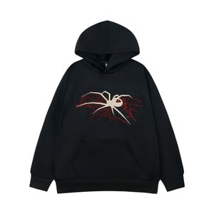 Hip Hop Fleece Hoodie Y2K Rhinestones Spider Web Print Switshirt Streetwear 2024 Harajuku Punk Goth Pullover