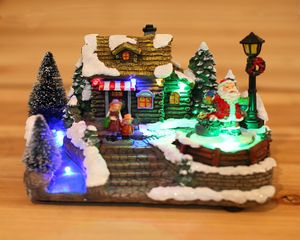 음악 글로우 크리스마스 빌리지 하우스 장면 1 LED 조명 및 음악 배터리가있는 롤링 인형 및 USB4390156