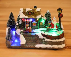 Musique lueur noël Village maison scène 1 Figurines roulantes avec lumière LED et musique à piles et USB4390156