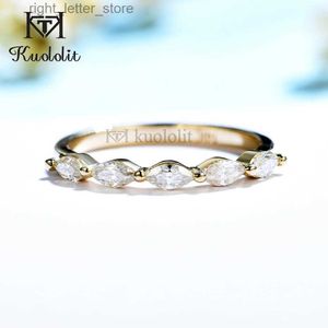 Com pedras laterais Kuololit 750 18K 14K 10K ouro amarelo marquise moissanite anel para mulheres combinando banda de noivado para festa de Natal meio tamanho YQ231209