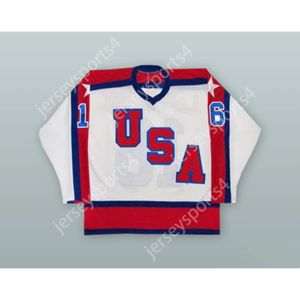 Özel Beyaz Pat LaFontaine 16 ABD Milli Takımı Hokey Jersey Yeni Top Dikişli S-M-L-XL-XXL-3XL-4XL-5XL-6XL