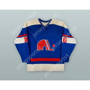 Niestandard 1973-74 WHA Andre Gaudette 16 Quebec Nordiques Blue Hockey Jersey New Top Sched S-M-L-XL-XXL-3XL-4XL-5XL-6XL