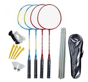 Conjunto de badminton portátil 4 raquetes com poste de rede fácil de montar para quintal praia game212o1875435