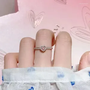 クラスターリングピンクハートジルコンフォーエバーエンドレス愛の結婚指輪