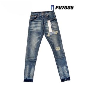 Mens Jeans European Jean Hombre Letter Star Men broderi lapptäcke rippade trend varumärke Motorcykelbyxa