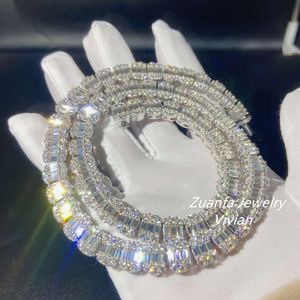 High Fashion Women Hip Hop Jewelry Baguette VVS Moissanite Diamond Sterling Silver 925 Cuban Link Necklace