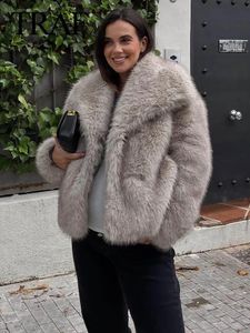 Jaquetas femininas TRAF Mulheres Faux Fur Casaco Fluffy Cropped Jacket Mulher Manga Longa Luxo Casaco Peludo Cardigan Quente Inverno Mulher Casaco 231208