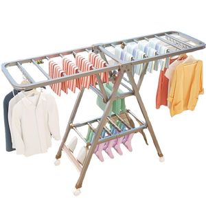 Clothes Hanger Floor Folding Indoor Household Stainless Steel Baby Clothes Hanger Simple Hanger Balcony Quilt Drying