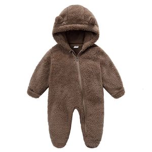 Rompers Born Baby Boy Girl Polar Scossuit Snowsit długie rękawie z kapturem zamek zamek błyskawiczny ciepłe zimowe ubrania 231208