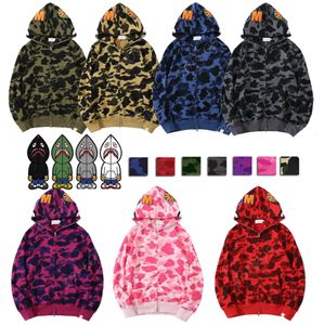 Erkek tasarımcı kapüşonlu tam fermuarlı köpekbalığı hoodies için kadın siyah kamuflaj ceket mavi kapüşonlu kapüşonlu sweatshirt adam kadın kazak uzun kollu teknoloji poster cardigan687