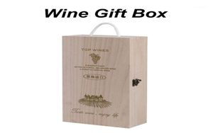 Подарочная упаковка Деревянная коробка для вина Двойной ремень для бутылок Ящики для украшения дома Размер 35X20X10 см Стандартные бутылки 750 мл Рустикальный однотонный XJ3970118