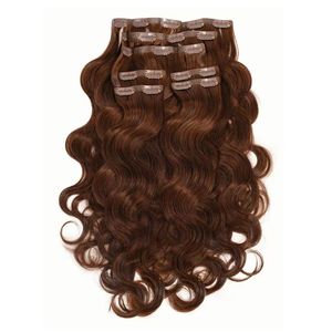 PU WEFT WAVY SEAMLESS CLIP-IN Hårförlängningar 100 Human Chocolate Brown 20 tum 120g/Pack 8-stycken Otetekterbar flexibel hållbar diva1