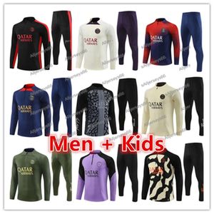 2023 2024 Es Men Kids Soccer Tracksuit Long Sleeve 23 24 Paris Man Child Football Tracksuits Training Suit Sets Survetement Foot Chandal _Soccer Sets Jacket