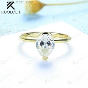 Con pietre laterali Kuololit Anelli Moissanite per donna Solido 18K 14K 10K 925 Nastro in oro giallo 1.5CT Taglio a pera per Anniversario Matrimonio Fidanzamento YQ231209