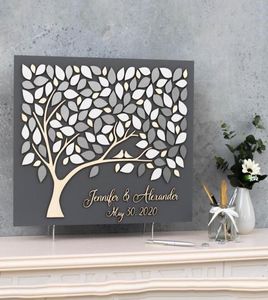 Personlig 3D Silver Wedding Guestbook Alternativ Tree Wood Sign Anpassad gästbok för Rustic Decor Gift Bridal Annan händelse P1184252