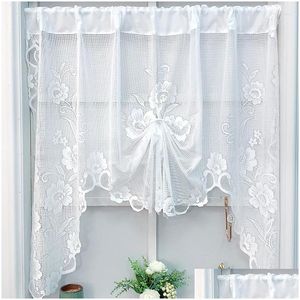 Curtain & Drapes Curtain White Sheer Lace G Short Valance Tier For Kitchen Cafe Farmhouse Adjust Height Bookshelf Window Drapes Drop D Dhopr