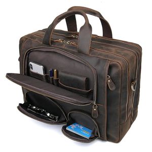 Briefcases 173 Inch Laptop Briefcase Genuien Leather Bag Business Travel Tote Bags Handbags For Men Male Large Brief Case Retro 231208