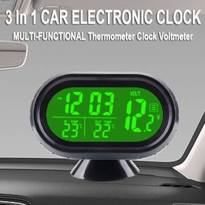Ny 3 i 1 bil Digital Clock Time Thermometer Voltage LED Display Backlight Freeze Alert Självhäftande bilstyling Lysande klocka
