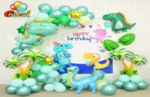 1 conjunto de balões de folha de dinossauro guirlanda arco kit látex balão corrente floresta animais decorações da festa de aniversário crianças brinquedos chá de bebê g4855583