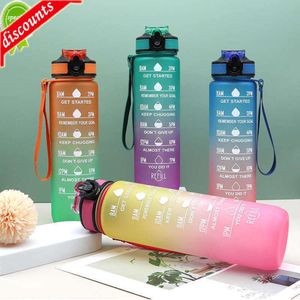 Uppgradera 1 liter vattenflaska med tidsskala fitness utomhus sportvattenflaskor med halm frostad läcksäker motivation sport cup 1l