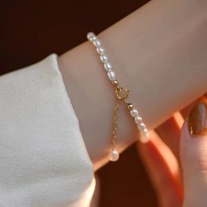 Bracciale con perline d'acqua dolce naturali con perline Braccialetti personalizzati fatti a mano in oro riempito Braccialetti vintage con gioielli Boho per le donne 231208
