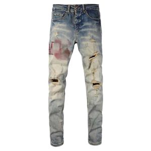 Amirs Designer Jeans Top Quality Men's Jeans Men Jeans Hole Light Blue Dark Gray Brand Man Long Pants Trousers Streetwear Denim Skinny Slim Straight Biker Jean For