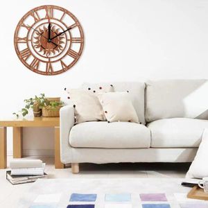 Wall Clocks Sun-shaped Wooden Clock Vintage Roman Numeral Creative Home Bedroom Decoration Digital X0B0