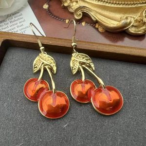 Dangle Earrings Vintage Handcrafted Enamel Small Exquisite Cherry