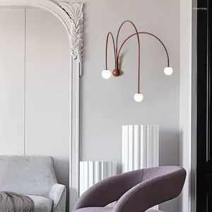 벽 램프 북유럽 현대 단순한 빨간 거실 밝은 빌라 갤러리 라인 디자인 배경 침실 연구