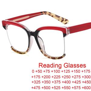 Güneş gözlükleri yarım çerçeve kare okuma gözlükleri kadınlar moda reçeteli gözlükler seksi retro kırmızı leopar berrak anti mavi ışık 1S2465