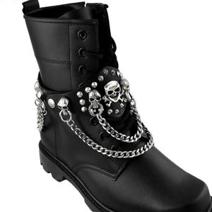 Anklets Steampunk Rivet Charm Double Skull Chain For Lady Women Leather BootShoes Adjustable 231208