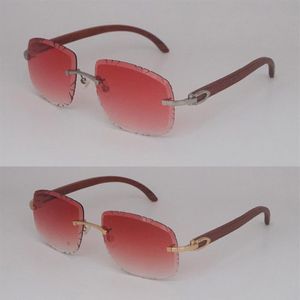 Rimless Wood Sunglasses T8200762 Carved lens Vintage women Trimming Lens Unisex C Decoration Manufacturers whole Designer2323