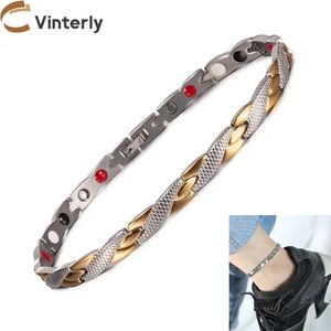 Anklets Vinterly Cross Anklet for Women 27cm Goldcolor Chain Stylish Rostly Steel Germanium Healing Energy Magneitc Ankles smycken 231208