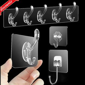 Upgrade New Transparent Wall Hook Self-adhesive Bathroom Robe Towel Hanger Rack Punch Free Door Coat Clothes Keys Hanger Shelf Kitchen Shelf