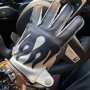 Five Fingers Gloves LUXURY Locomotive Retro Sports Leather Gloves Men Winter 100% Deer Skin Touch Screen Fleece Lined Warm White Mittens Gift 231208