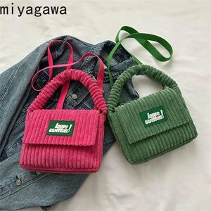 Evening Bags Miyagawa AutumnWinter Small Plush Corduroy Crossbody Bag Korea Cute Handbag Student Fashion Tophandle 231208