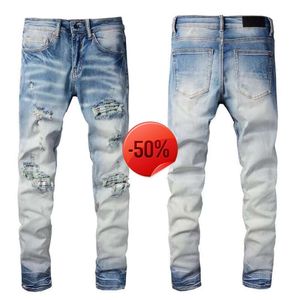 50 offJeans Designer homens jeans hiphop zíper buraco lavagem calças retro rasgado costura mens design motocicleta equitação legal calça magro céu azul jean para mulheres