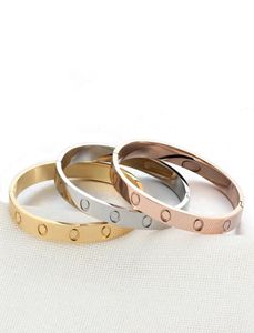 Love Bangle Men Armband Women Luxury Fashion Rose Gold Silver Ladies Rostfritt stål Skruv tunn kärlek B6067417 Pack söt anpassning7784875