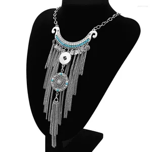 Pendant Necklaces Beauty Elegant Bohemian Style Crystal Tassel Snap Necklace Fit DIY 18MM Buttons Jewlery Wholesale Gift