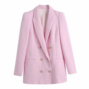Mulheres ternos blazers rosa blazer jaqueta primavera mulheres moda tweed blazers e jaquetas chique botão escritório terno casaco senhoras elegante outerwear 231208