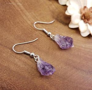 Dangle Lustre Goth Natural Roxo Cristal Pedra Bruta Brinco Cura Gota Lágrima Bruxa Declaração Jóias Mulheres Presente de Casamento 7534686