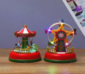 Navidad Dekor Noel Köyü Parlayan Müzik Evi Carousel Ferris Tekerlek Ağacı Dekorasyon Süsleri Çocuklar İçin Hediyeler 2110218686438